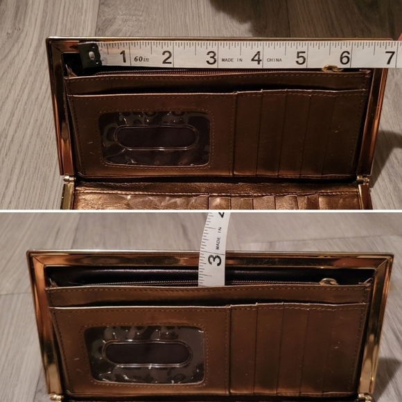 Lodis Vintage Bronze Metallic Croc Embossed Gold Framed Long Wallet, 7.5"x3.5" - Picture 10 of 16